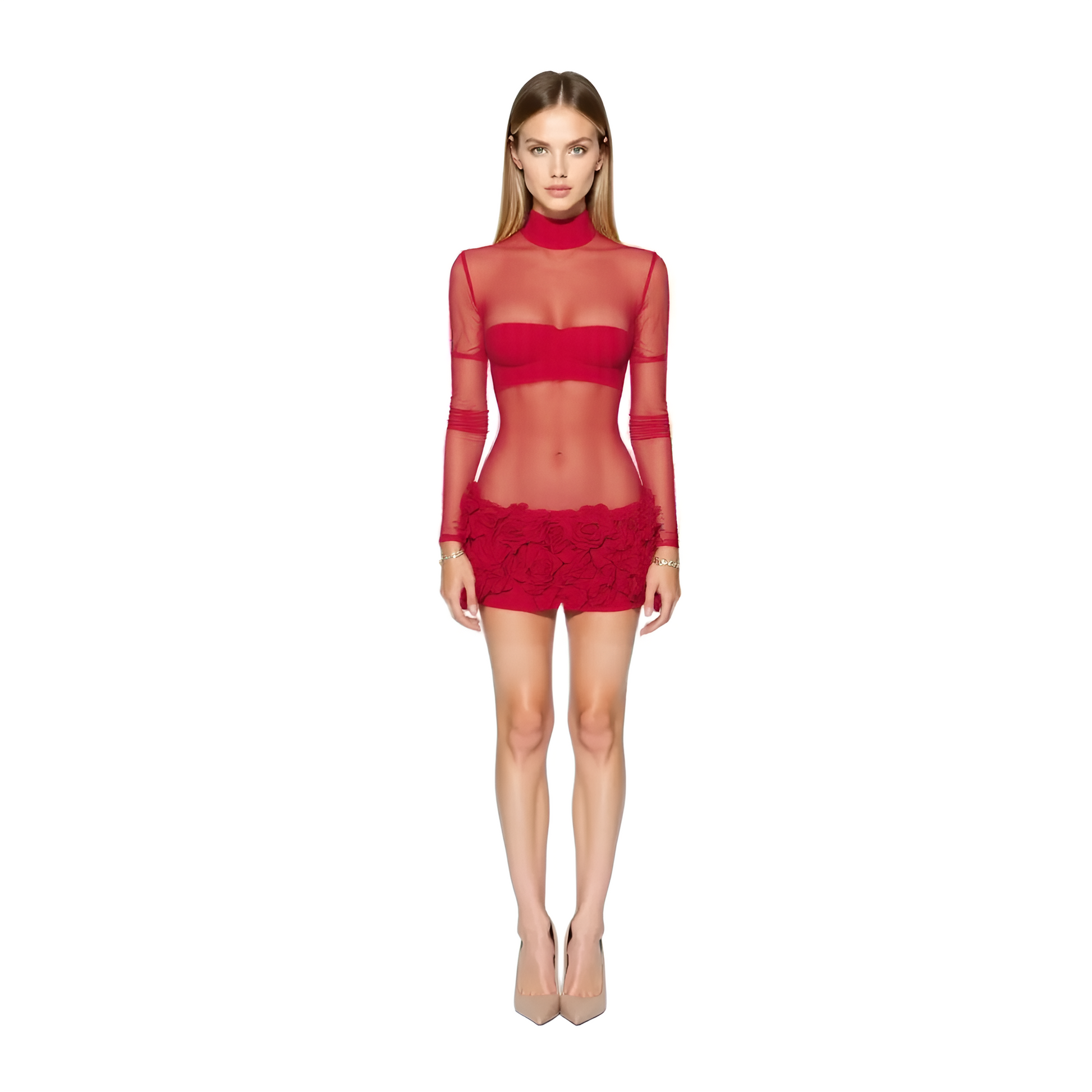 Sheer Red Rosa Dress