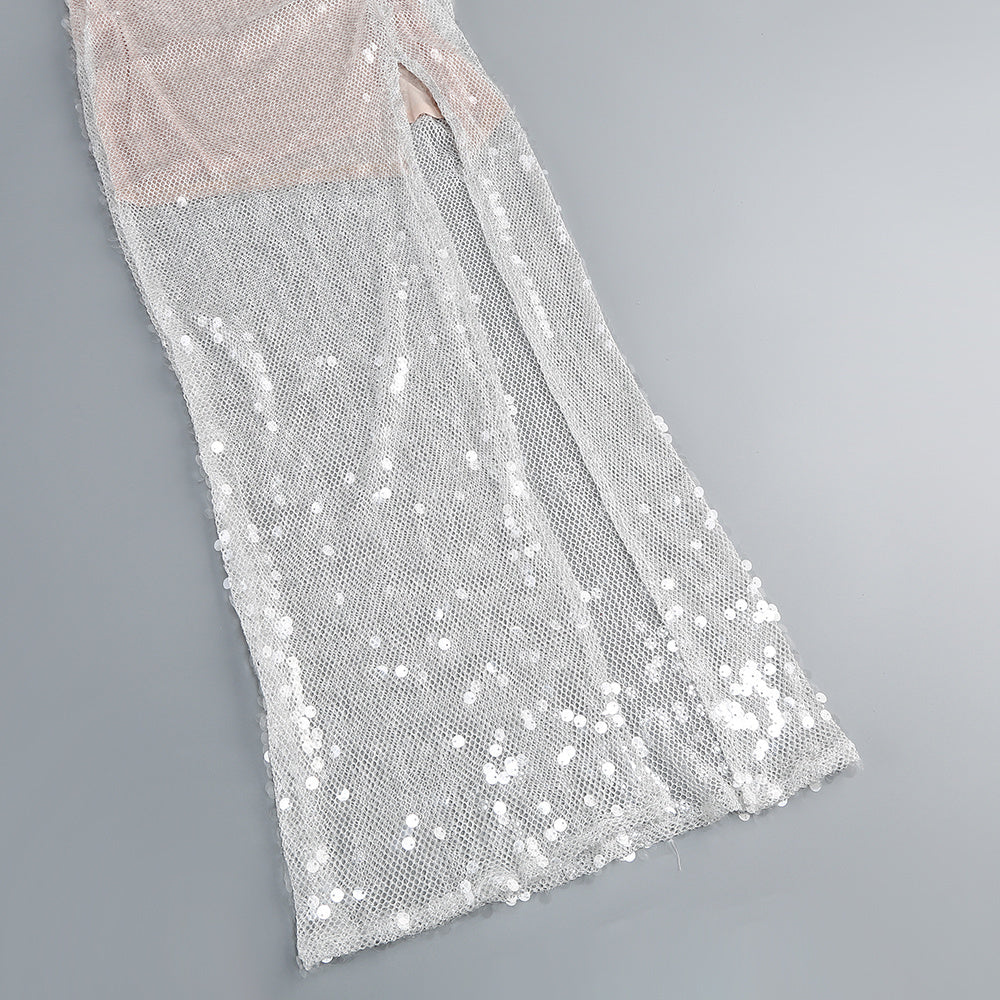 Handmade Sequin Chain Semi Sheer Midi Dress