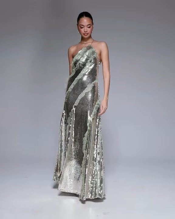 Luna Shimmer Halter Gown