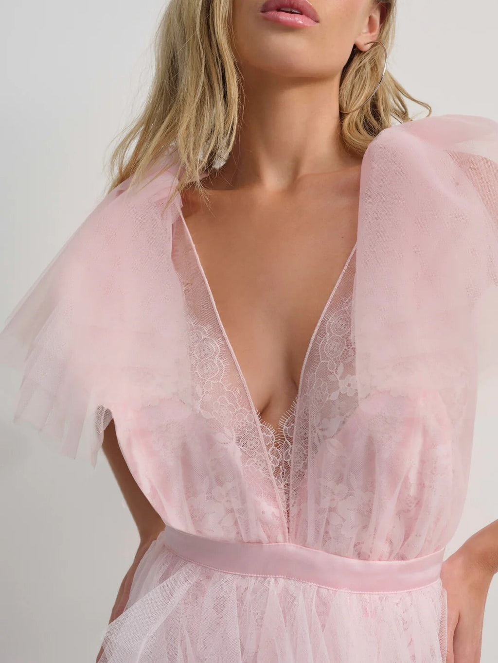 Pink Doll Lace Ruffle Maxi Dress