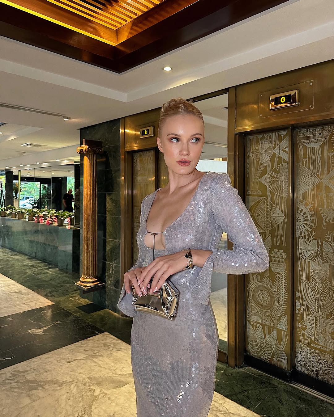 Solaria Long Sleeve Ice Lavender Sequin Backless Maxi Dress