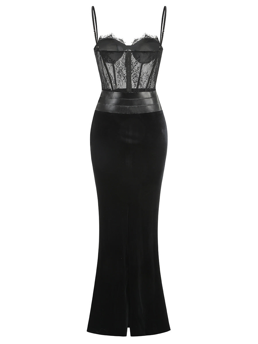 Noir Reverie Velvet Lace Gown