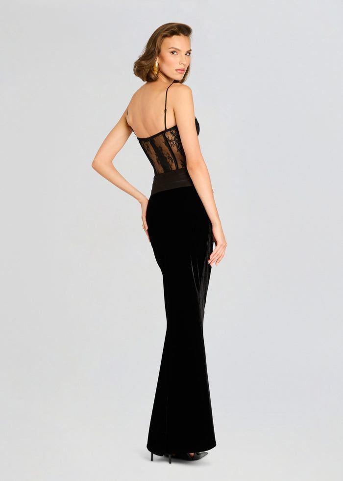 Noir Reverie Velvet Lace Gown
