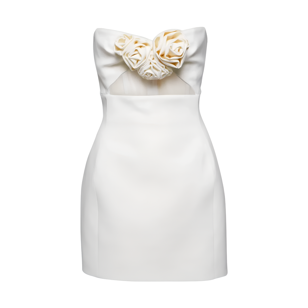 TWIN ARCHIVE FLORAL-APPLIQUÉ MINIDRESS WHITE