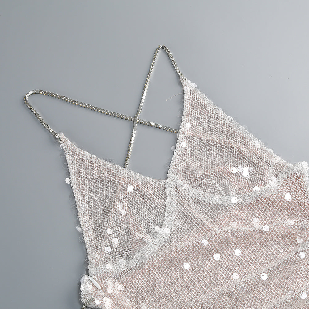 Handmade Sequin Chain Semi Sheer Midi Dress