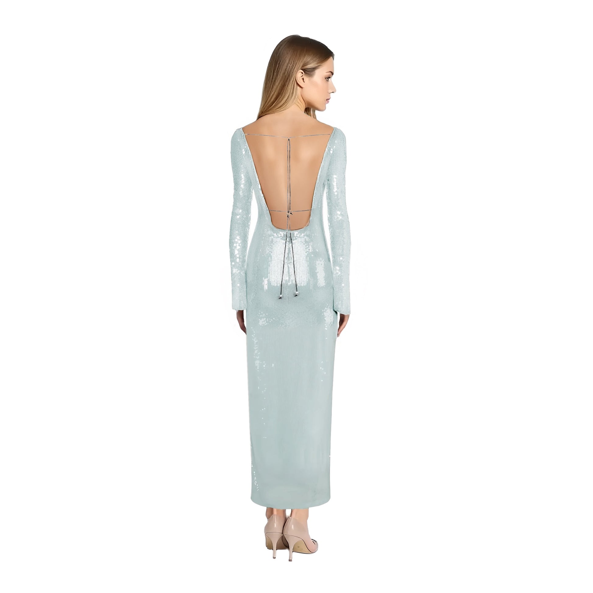 Solaria Long Sleeve Backless Ice Sequin Maxi Dress