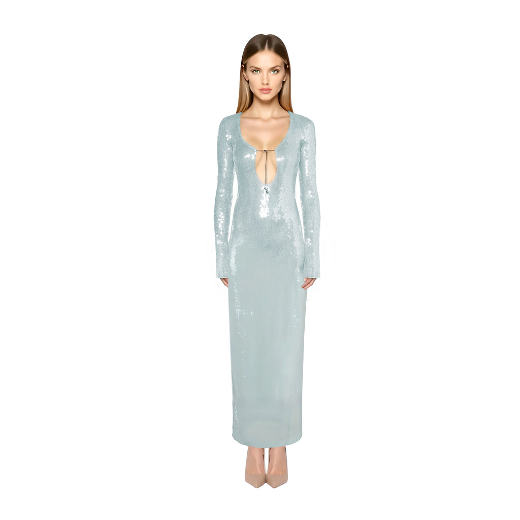 Solaria Long Sleeve Ice Sequin Maxi Dress