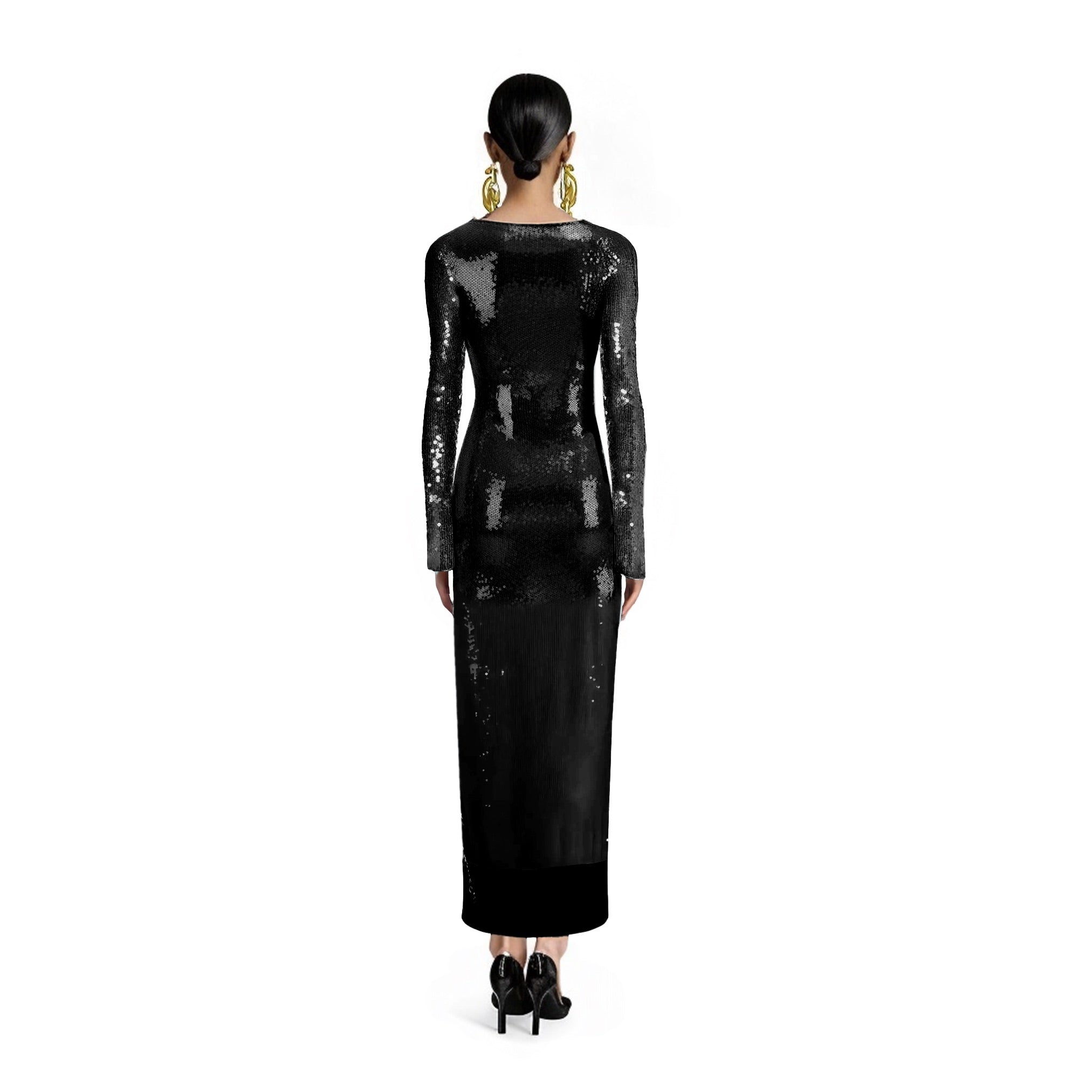 Solaria Long Sleeve Black Sequin Maxi Dress